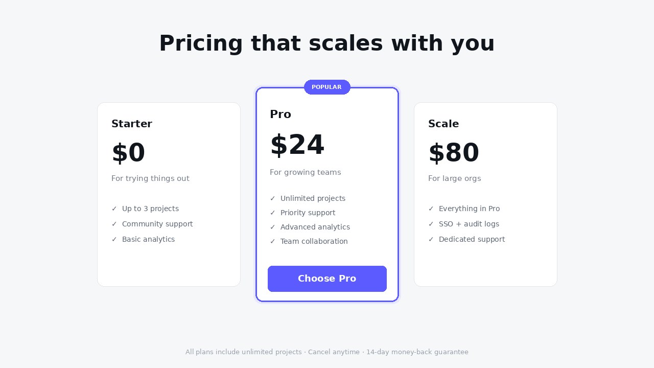 Pricing page sample